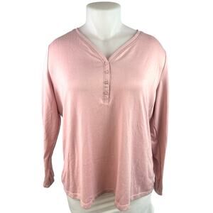Charter Club Intimates Women's Pink Long Sleeve Henley Lounge Pajama Top Sz 2XL